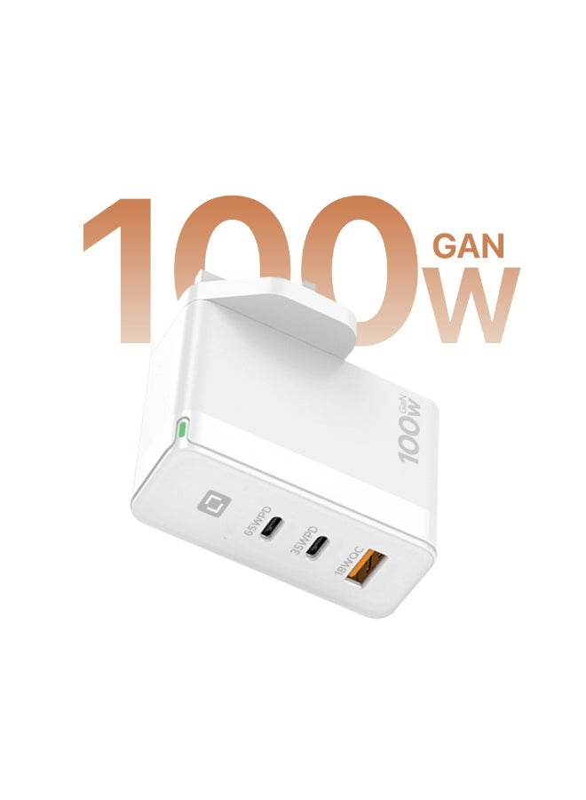 LYCKA Boost+ 100W GaN Ultra-Fast Wall Charger with 2-Meter 100W USB-C to USB-C Braided Cable – PD 3.0 & QC 3.0 Multi-Port Power Adapter for MacBook Pro, iPad, iPhone 16/15, and Samsung Galaxy – White - Image 1